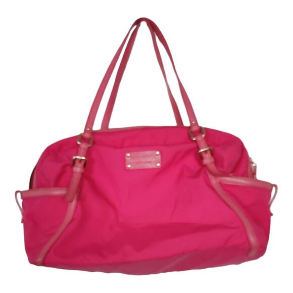 Kate Spade Pink/Fuchsia Purse Handbag Double Strap Short Drop Faux Leather Trim - Picture 1 of 16